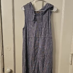 Sleeveless Hooded Dress in Blue Flax S